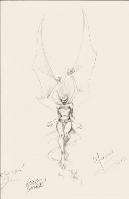 Frank Paur's first pass on Demona. He was exploring how to simplify the design for animation and better familiarize himself with her "rather unique personality."